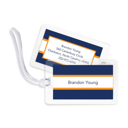 Navy and Tangerine Stripe Luggage Tags